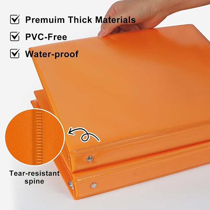 CIXILDTS 0.5-inch Round Ring Binder, Durable 1/2" 3 Ring Binder Fit Letter Size Paper, Orange, 6-Pack