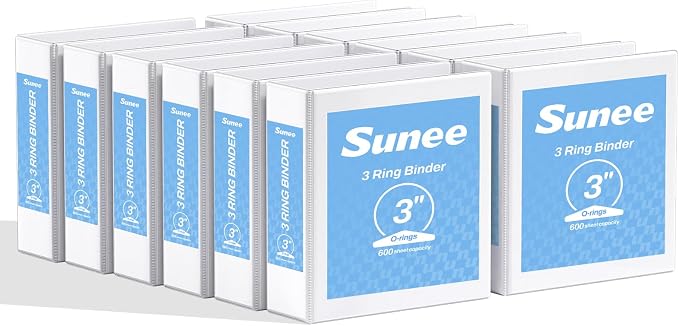 SUNEE 3 Inch Binders 3 Ring 12 Pack, Large 3" Clear View Binders Bulk Three Ring PVC-Free (Fit 8.5x11 Inches) for School or Office Supplies, White