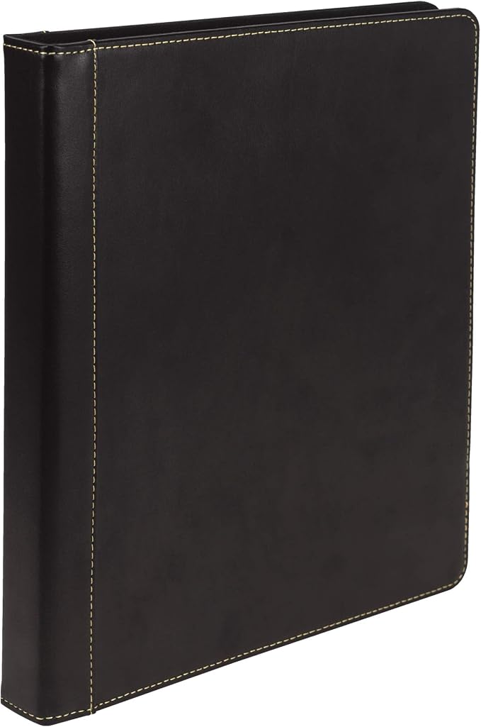 Samsill 0.5 Inch 3 Ring Binder, Leather, Black with Contrast Stitching, 8.5X 11 Inch, 3 Rings, Notebook Binder, Portfolio Organizer, Planner, Journal