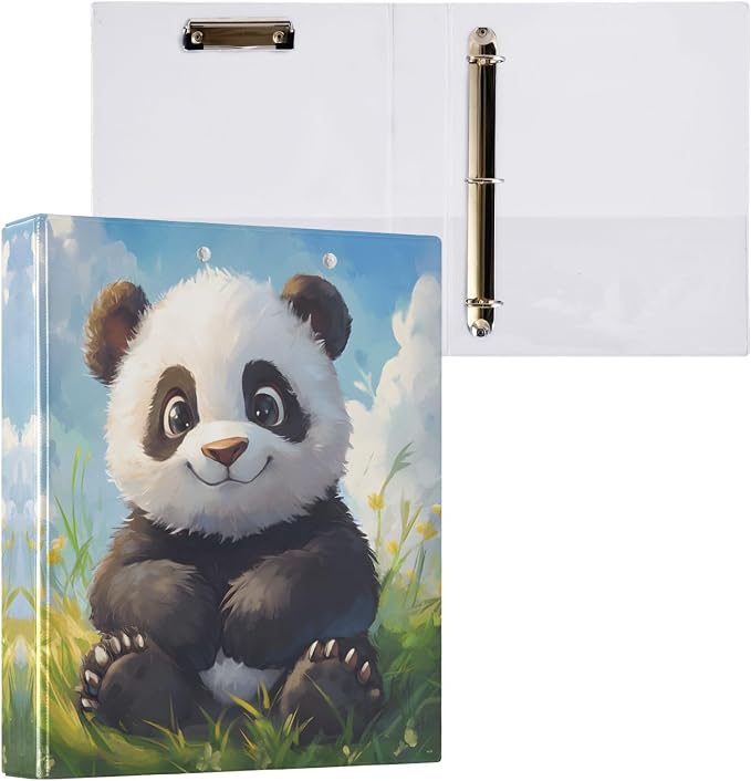 3 Ring Binder Panda in Grass 1.5" Round Ring Binders View Binder with 200 Sheet for Kids School Supplies Women Men Office, 1 Pack