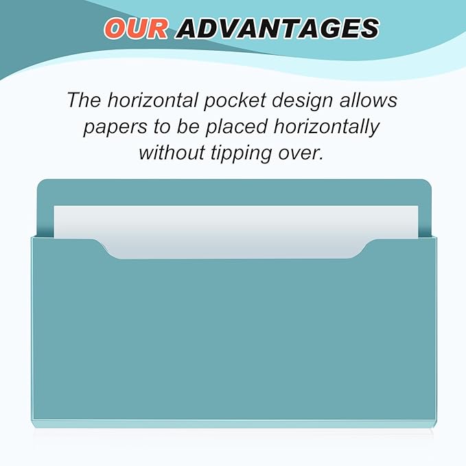 Feifeiya 2 Pcs Magnetic File Folder Wall Hanging Holder Large Pocket Paper Magazine Mail Organizer for Refrigerator Classroom Locker Whiteboard(Horizontal,Haze Blue,13.8 x 8.3 Inches)