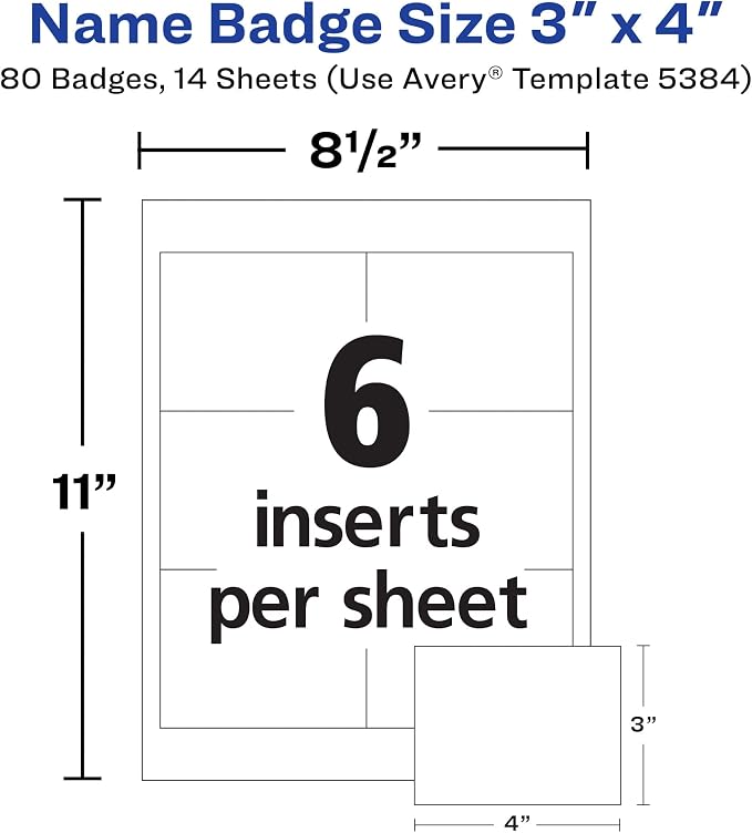 Avery® Customizable Name Badge Clips, 3" x 4", White, 2 Packs, 80 Printable Inserts and Badge Holders with Clips Total (21879)