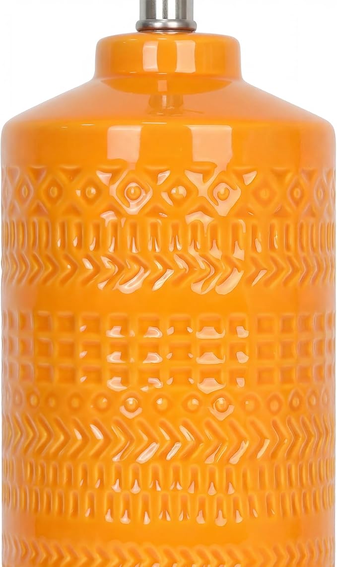 JUNNAI 25" Modern Orange Ceramic Table Lamp for Living Room Nightstand 3-Way Dimmable Farmhouse Lamp for Bedroom Bedside Entryway Tabletop Office with White Slub Fabric Lampshade (Bulb Included)