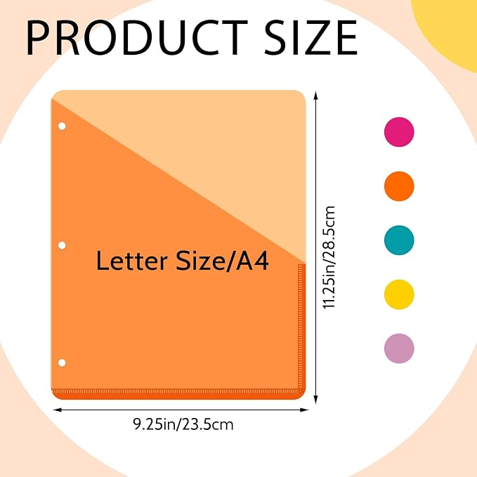 Maitys 50 Pack Binder Pockets 3 Ring, Letter Size 8.5x11,Summer Color | Clear Plastic Document Sleeves, Sheet Protectors with Slash Jacket, Fits Standard 3 Hole Binders, Organize Office Papers