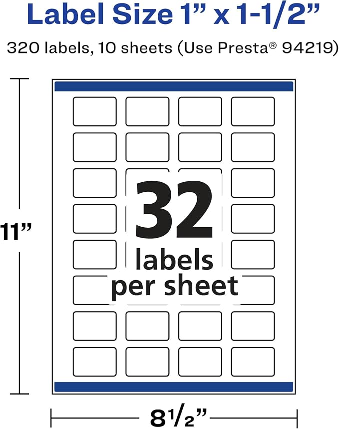 Avery® Matte Clear Rectangle Labels, Sure Feed® Technology, 1" x 1.5", 320 Count, Print-to-the-Edge, Laser and Inkjet Compatible