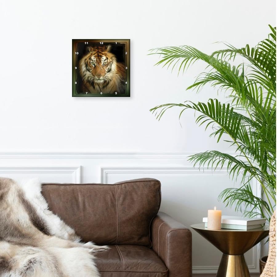 3dRose Wall Clock Silent - 10 inch - Portrait of a Tiger - Designs Animal Themes
