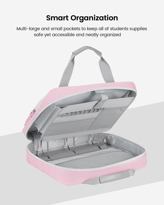 4 Inch Zipper Binder 3 Ring with Shoulder Strap,Tough/Multi-Pocket | Binder Bag with Laptop organizer for School Travel,Fit 13" MacBook & Tablet,800 Sheets Capacity,Water Resistant,Pink