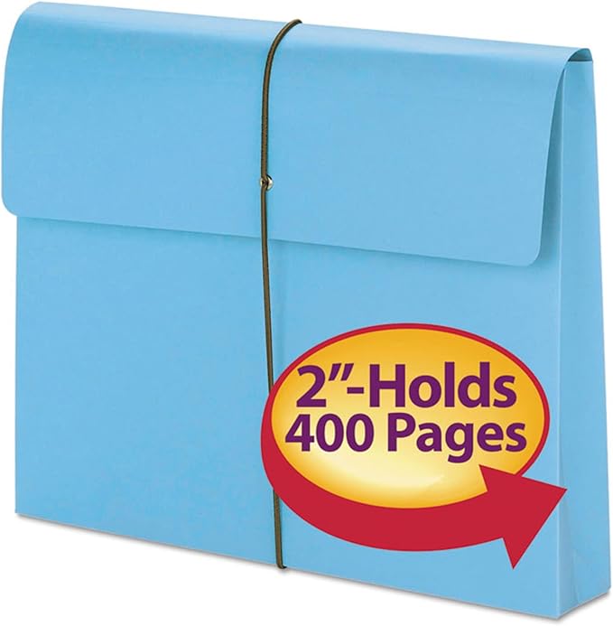 Smead Colored Expanding File Wallet with Flap and Cord Closure, 2" Expansion, Letter Size, Blue, 10 per Box (77203)