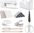White Office Supplies Set,Desk Accessories Stapler and Tape Dispenser 10PCS | Office Supplies for Women Students， Stapler and Tape Dispenser Set，Sturdy and Durable;Wide Application for Office,Classroom