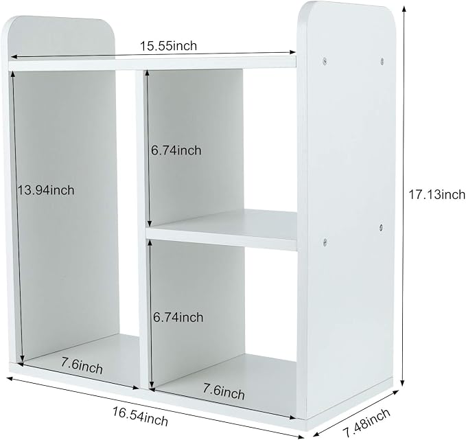 Desktop Shelf Freestanding Wood Small Bookshelf Desk Supplies Organizers and Accessories Storage Display Rack Office Decor for Women, White