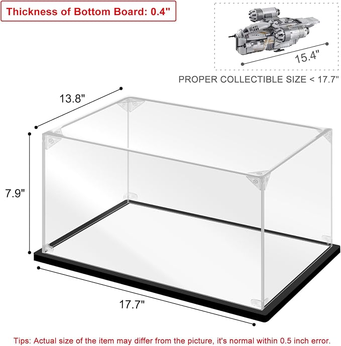 Acrylic Display Case for Collectibles - Assemble Display Box for Lego 75292 Model Toys - Clear Case for Display Football Trophy Figures - Showcase (Black, 17.7x13.8x7.9 inch)