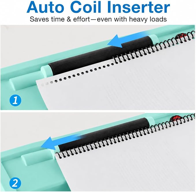 Spiral Coil Binding Machine, 12 Sheets Punch Capacity, Electric Coil Insert, Book Binder Machine for Letter/A4/A5/ Size Paper, with 100pcs 5/16'' Coils & Plier