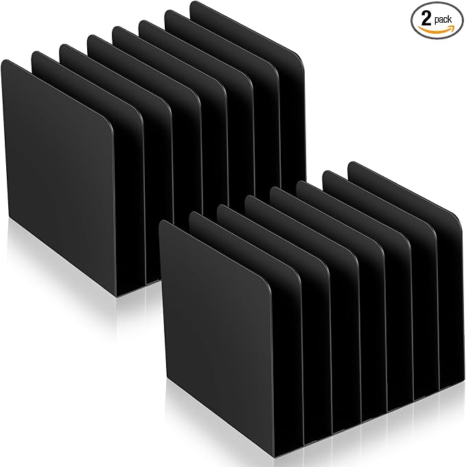 Suzile 2 Pcs Vertical Metal Desk File Organizer, 7 Compartments Desktop Document Sorter & Mail Holder for Office Home Classroom, Black