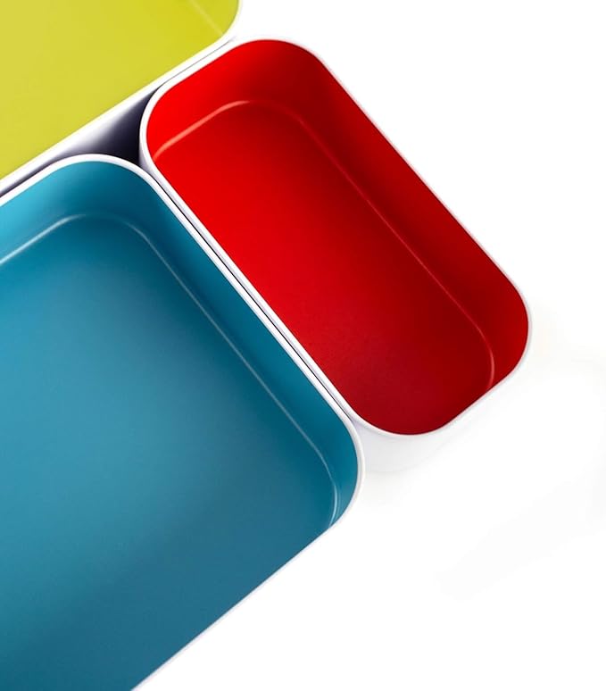 Three by Three Seattle Metal Drawer Organizer Tray Set, 5-Pc, 2" (Assorted) | Deep 2" food-safe metal bins; soft non-scratch base; perfect for kitchen utensils, tools & bulkier drawer items