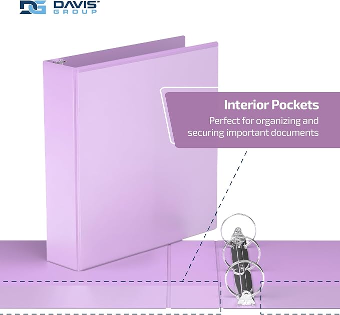 Pack of 6 Premium View Binders, Ring Binders with Clear-View Cover and Interior Pockets, Pastel Color Options, 2 Inch, Lavender