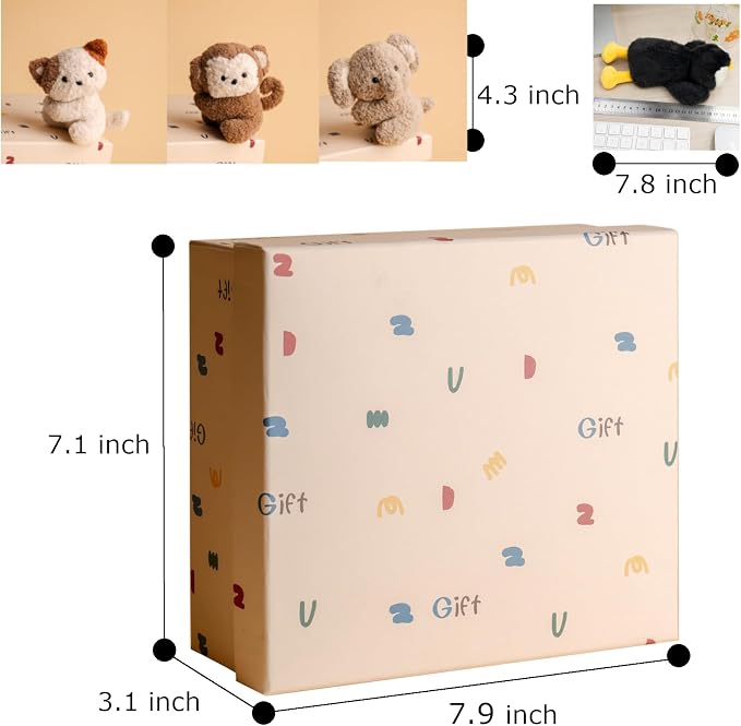 Cute Animal Plush Gift Set-Penguin Wrist Rest & 3 mini Plush Clips(Monkey,Dog,Elephant) Kawaii Cozy Desk Decor for Office, Study, Home,Gift Box Included