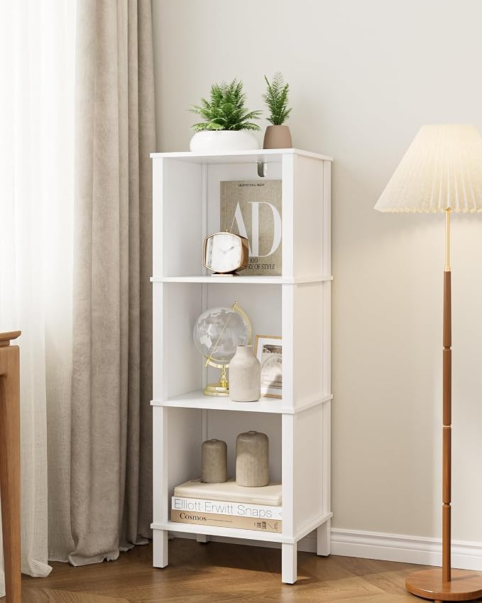 Bookshelf, Modern 3-Tier Bookcase, Open Storage Book Shelf, 11 × 14.2 × 38.9 Inches, Small Narrow Bookshelves for Living Room, Home Office, Bedroom, White