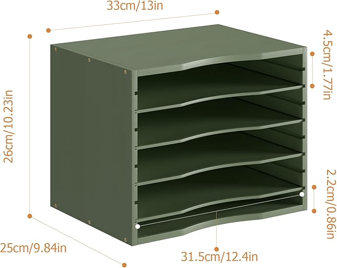 Bamjoy Bamboo 5 Tier Desktop Organizer, Paper Organizer Mail Sorter, File Holder Letter Document Storage with Adjustable Shelves for School Home Office, Forest Green