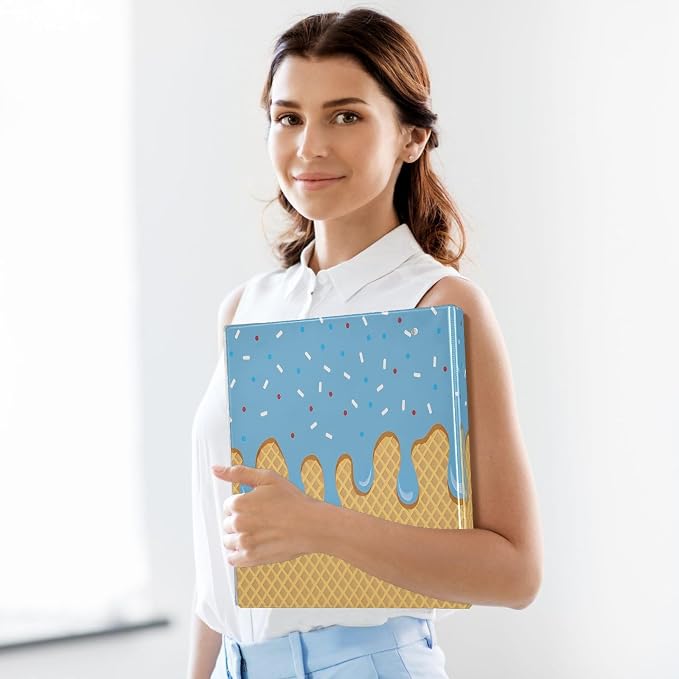 3 Ring Binder Blue Ice Cream 1.5 inch Binders Three Ring Binders with Clipboard Fit 8.5'' x 11'' Paper 3 Interior PVC Clear Pockets for Office Supplies