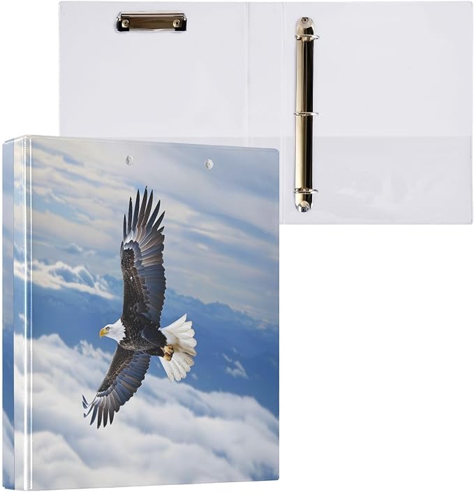 Custom 3 Ring Binder Bald Eagle Flying 1.5" Round Ring Binders Personalized Name View Binder with 200 Sheet for Women Men Office Kids School Supplies, 1 Pack