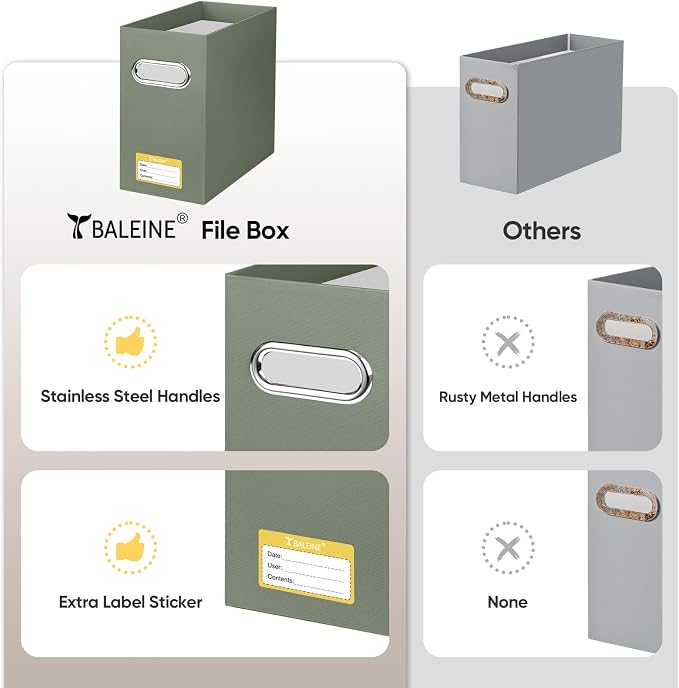 BALEINE 1PK File Organizer Box, Cardboard File Folder Organizer with Handle | Strong Corrugated Paper Core, Label Stickers for Identification, Hanging File Folder Organizer, Home Office Document Storage