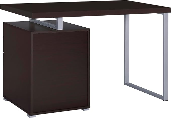 Coaster Home Furnishings Brennan Modern Contemporary Home Office 3-Drawer Writing Desk with Drawers Computer Desk Study Table File Cabinet Storage Silver Metal Frame Cappuccino Brown 800519