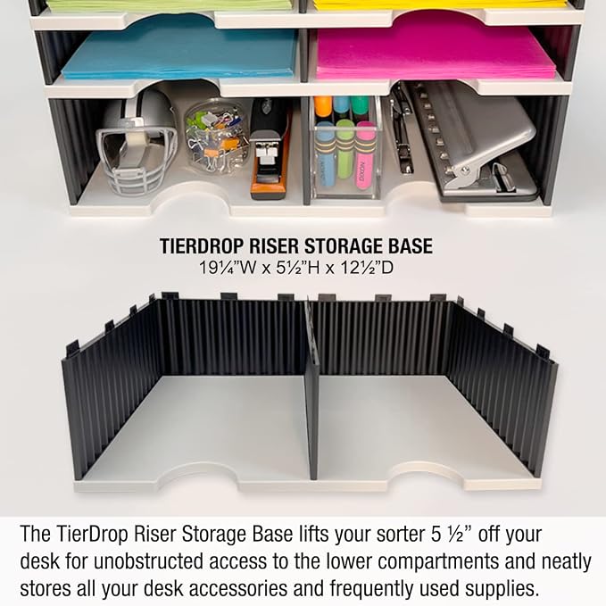 Ultimate Office TierDrop Desktop Organizer Sorter, 4 Slot + Riser, 2-Wide | Riser base lifts trays for easy access to lower slots and stores supplies underneath; sorts mail, forms, paperwork