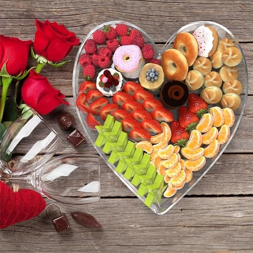 13.8" Acrylic Heart Shaped Charcuterie Board, Heart Plates for Dessert Appetizer Display, Love Serving Tray for Valentines Day Birthday Anniversaries Table Decorations Supplies