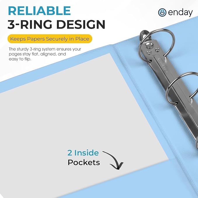 Enday 1/2 inch Binder 3 Ring Binder (6 Pack - Assorted Colors) O-Ring Binder with Clear View Cover and 2 Inside Pocket - for Letter Size 8.5 x 11'' Paper, Ideal for School Supplies, Office, and Home