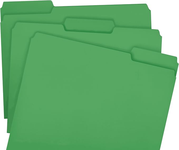 Smead Standard File Folders, 100 Count, Green, 1/3-Cut Tabs, Letter Size (12143)