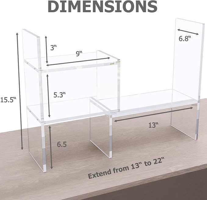 Adjustable Acrylic Desk Shelf for Top of Desk: Clear Desktop Shelf, Premium Desktop Bookshelf Organizer, Office Table Book Shelves