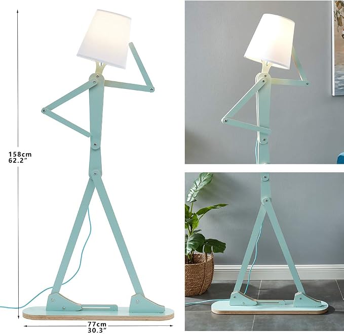Cool Tall Reading Wood Floor Lamp, LED Buld Included, Aqua Green | Unique Corner Decorative Standing Light, Swing Body, Living Room, Bedroom, Kids Room, Dorm, Office