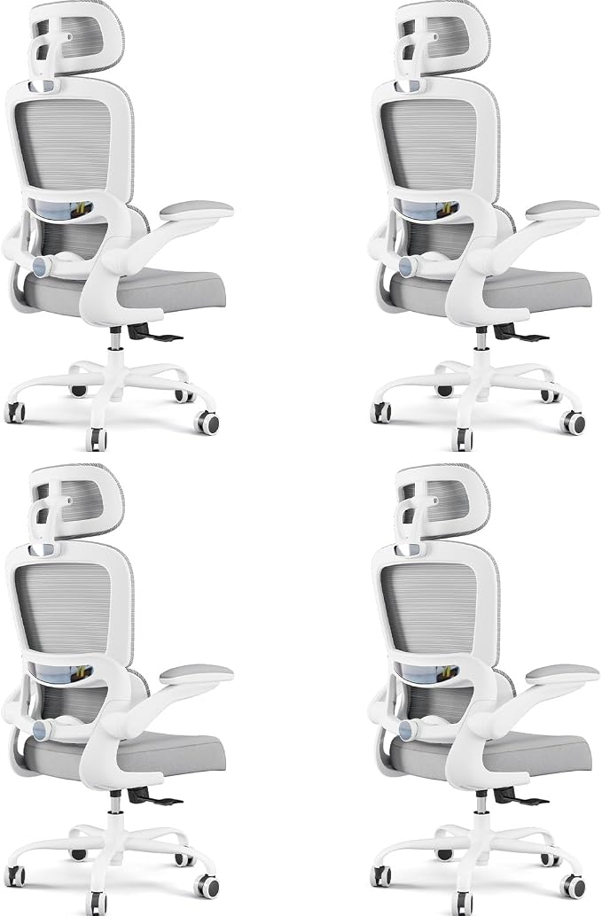 TRALT Office Chair Ergonomic Desk Chair - Gaming Chair with Lumbar Support (4, White) | 330 LBS Home Office Desk Chairs with Headrest, Reading Chair with Flip-up Armrests, Comfortable Computer Chairs (4, White)