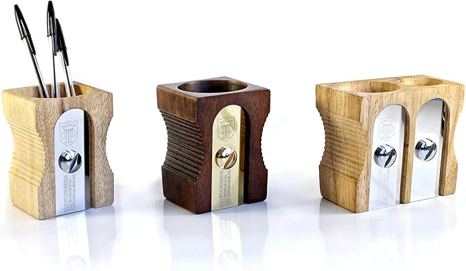 Suck UK Pen Holder - Wooden Pencil Sharpener - Stationary Organiser - Desk Tidy - Quirky Office Desk Accessories - Funny Pencil Pot - Novelty Pen Holder - Vintage Teacher Gifts For Men - Double