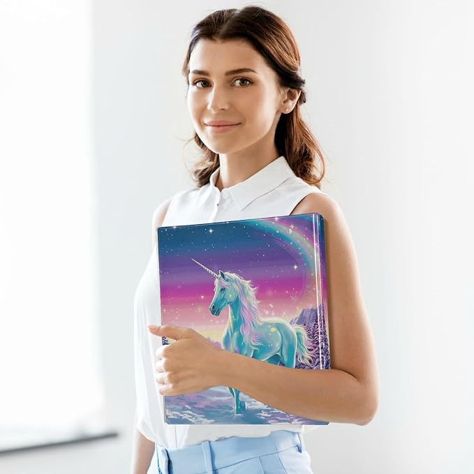 3 Ring Binder, Rainbow Fairy Unicorn File Folder Holds 200 Sheets File Storage for Women Men School Office Supplie