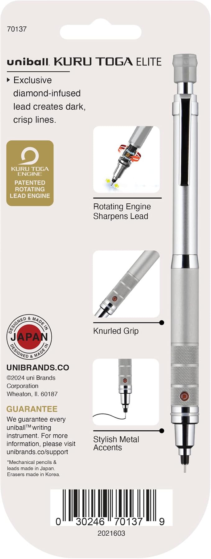 uniball™ Kuru Toga Elite Mechanical Pencil Kit, 0.5mm, HB, Silver, 1 Pack