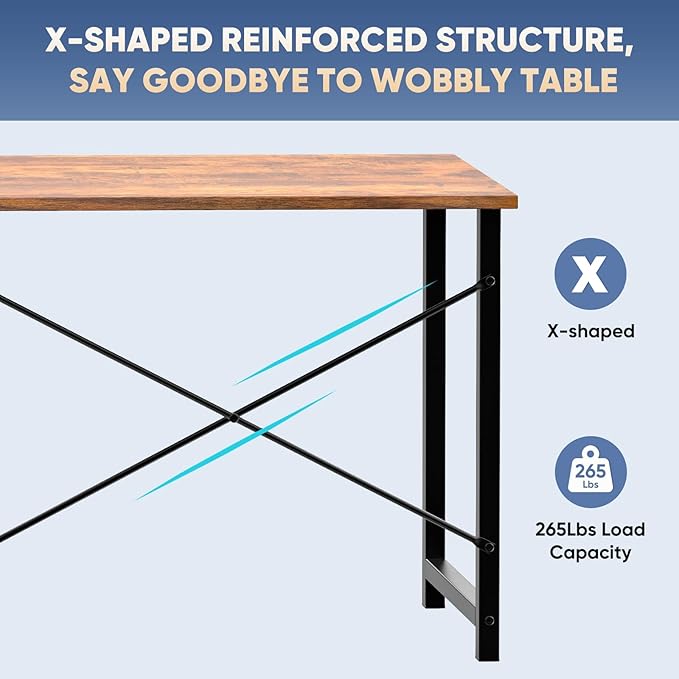 DUMOS 40 Inch Small Computer Desk, Gaming Desks for Home Office Bedroom | Modern Study Writing Work Table, Craft PC Desk Simple Workstation with Reinforcement Structure, Wood Brown