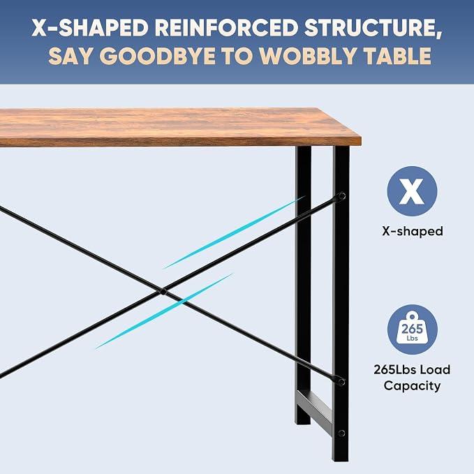 DUMOS 44 Inch Small Computer Desk, Gaming Desks for Home Office Bedroom | Modern Study Writing Work Table, Craft PC Desk Simple Workstation with Reinforcement Structure, Rustic Brown