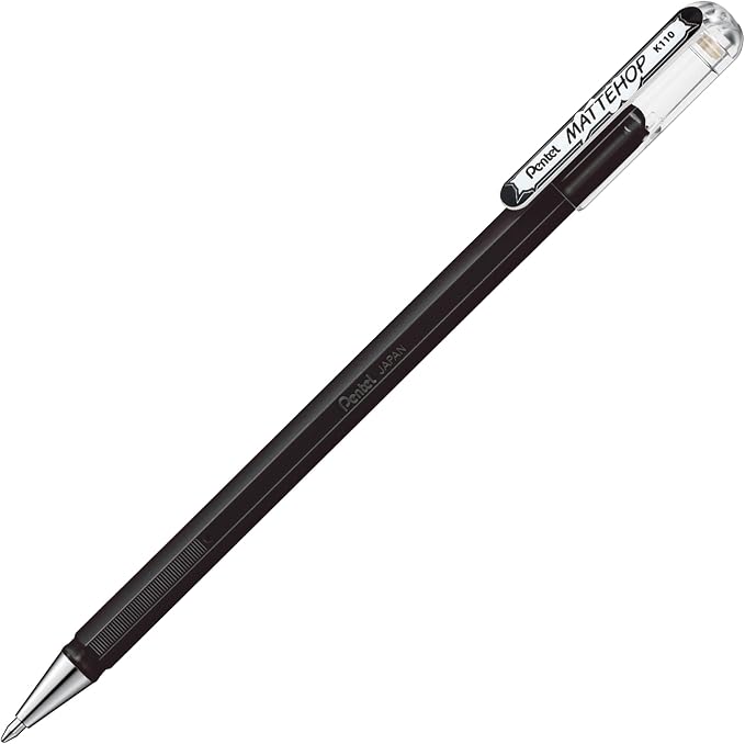 Pentel Arts Hybrid MATTEHOP Gel Roller, 1.0mm, Matte Black Ink, Box of 12 Each (K110-VA)