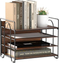 LUCYCAZ 4 Tier Paper Organizer for Desk,Wood Desk Organizer | Metal Paper Tray Organizer, File Organizer for Office Home School, Black