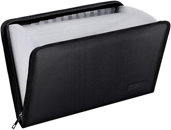 ENGPOW Expanding File Folder Important Document Organizer Fireproof Document Bag-A4 Size, 25 Pockets,Color Labels,Non-Itchy Silicone Coated Portable Filing Organizer Folder(14.3" x 9.8")