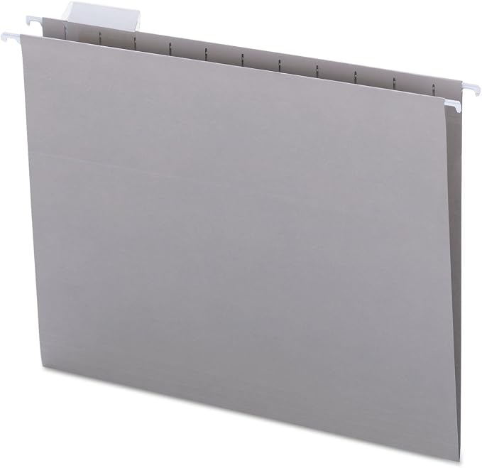 Smead Colored Hanging File Folder with Tab, 1/5-Cut Adjustable Tab, Letter Size, Gray, 25 per Box (64063) (Pack of 1)