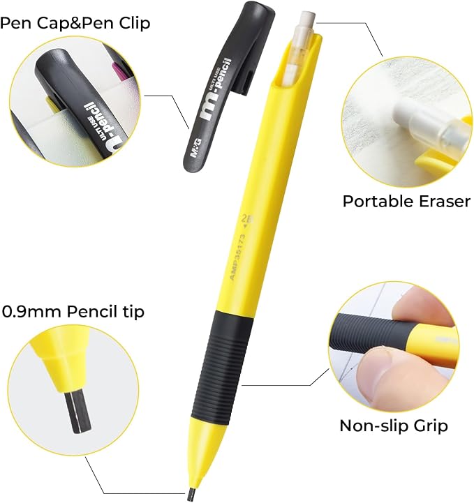 M&G Thick Lead Mechanical Pencil Set, With Colorful Barrel Thick Point (1.8mm), With Erasers, Writes Smooth & Dark, School Supplies, Office Supplies, Sketching Pencils, Drafting Pencil, 12 Count