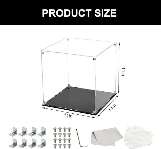 11 Inch Assemble Clear Acrylic Display Case for Collectibles | Cube Acrylic Box for Collectibles Showcase, Acrylic Display Box Stand Storage Bin for Action Figures Doll Sport Souvenirs