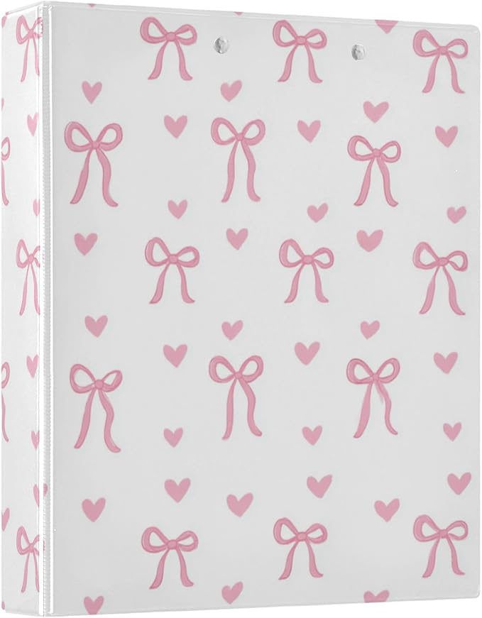 Aslsiy Cute Pink Bow 3 Ring Binder 1.5 Inch Girls Coquette Bow Round Clipboard Binder Decorative Harcover Binders Organizer for Office Schhol Supplies