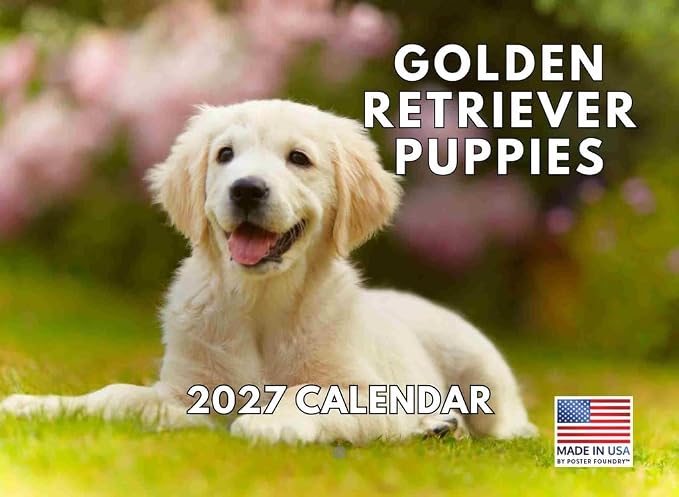Golden Retriever Puppy Calendar 2027 Monthly Wall Calender 12 Month