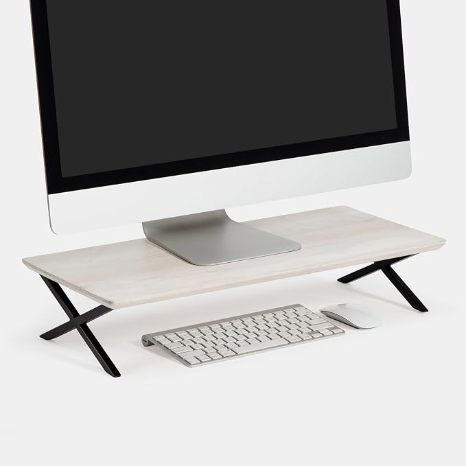 Anji Mountain Monitor Stand - Desktop Organizer & Laptop Riser, Ergonomic Monitor Riser, Space-Saving Monitor Stand for Desk, Durable Construction, Easy Assembly, Ideal for Home & Office,White Wash