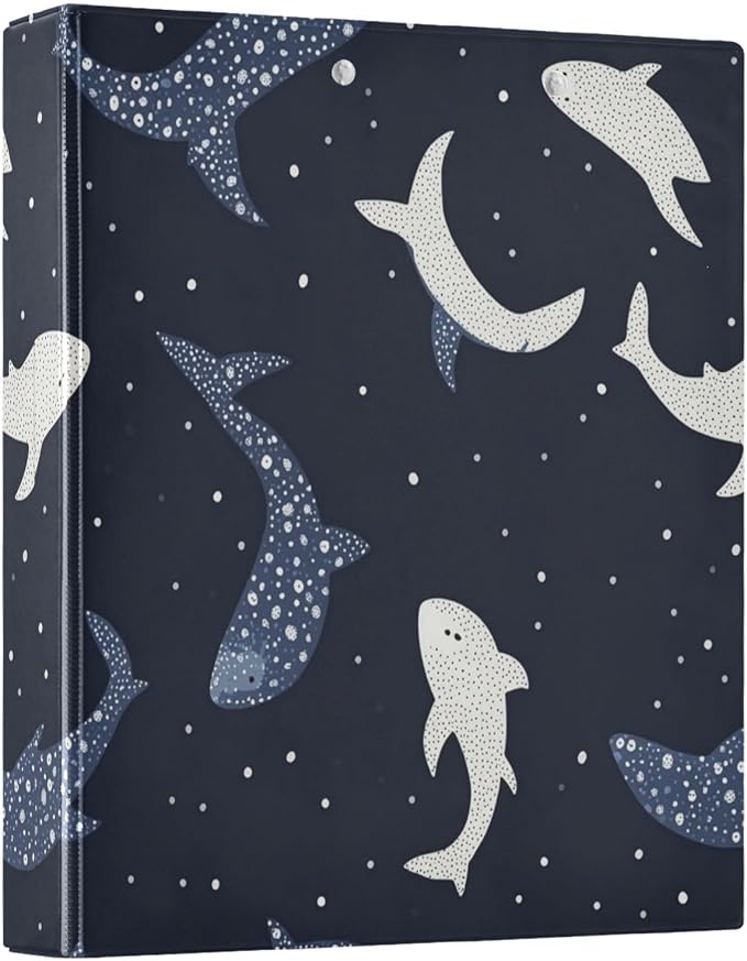 Caikeny 3 Ring Binder Blue White Whale Sharks 1.5 Inch Binders Round Ring Clipboard with 2 Pockets for Office Supplies