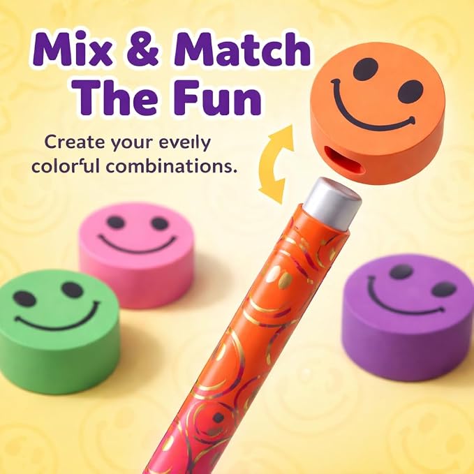 Anderson's Smiley Face Pencils and Erasers Tub, Set of 36, School Supplies, Classroom Supplies, Writing