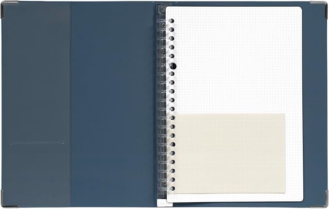 Maruman YOUANCE 20-Ring Binder, Holds 70 Sheets, A5 5.83"x8.27", Navy | Durable Vinyl Cover, Storage Pocket, Includes 10 3mm Graph Paper Sheets & Clear Sheet Protector, Made in Japan